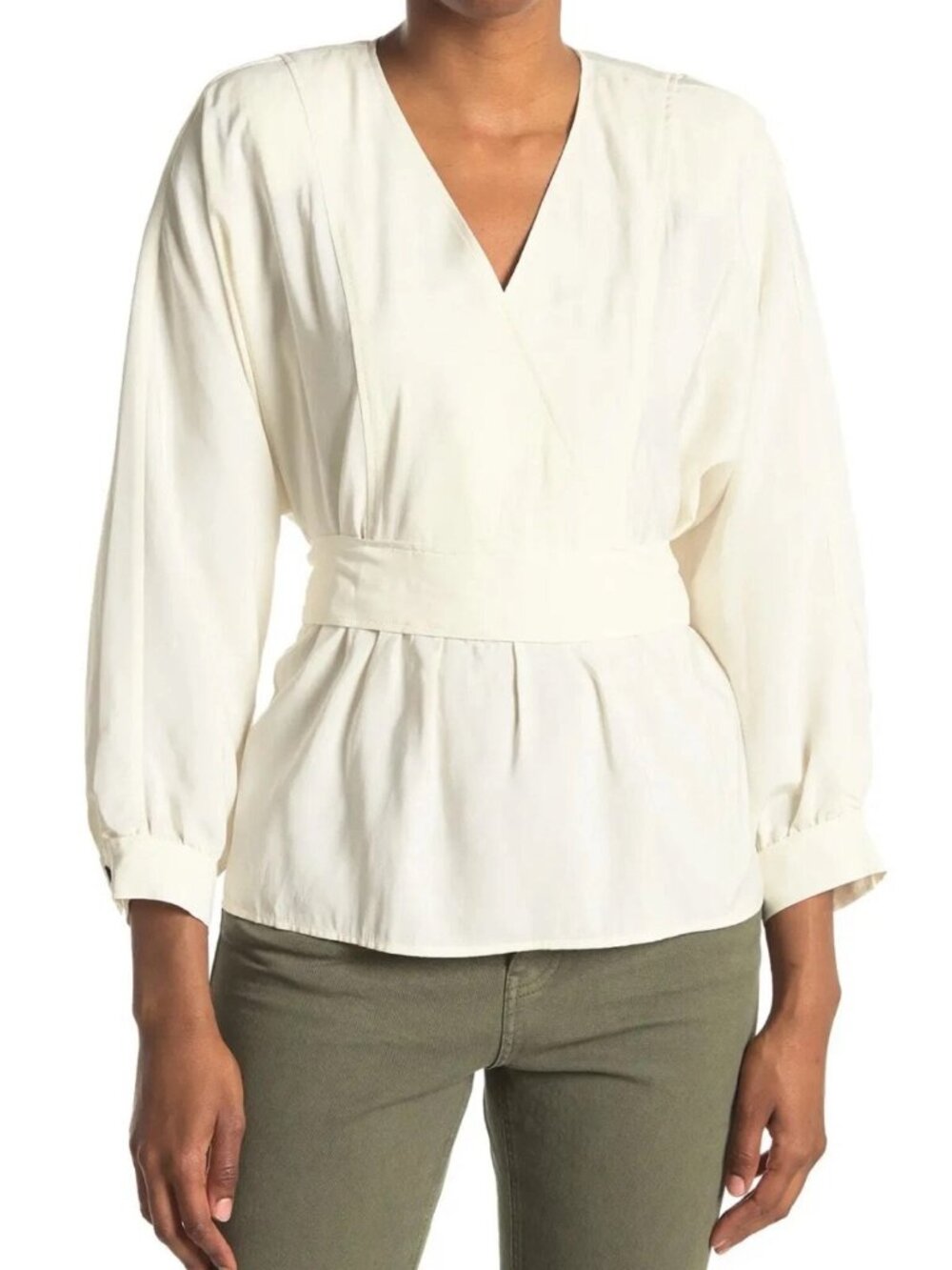 ba&sh Lady Wrap Blouse Ecru Cream Long Sleeve Size Small